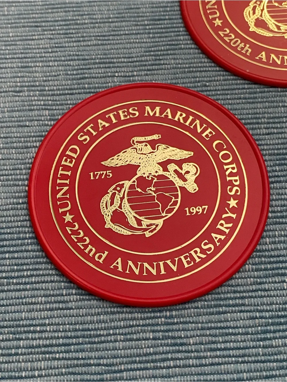 United States Marine Corps Commemorative Round Coasters - Red & Gold (Set of 5)